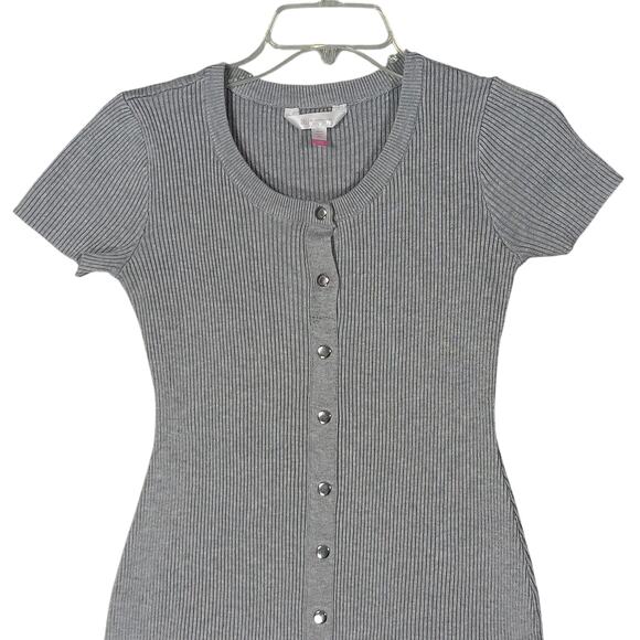 No Boundaries Ribbed Mini Dress Size Small Gray Snap Button Down Short Sleeve - Picture 5 of 12